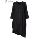 Casual Loose Front Button Solid Cotton Irregular Dress