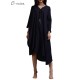 Casual Loose Front Button Solid Cotton Irregular Dress