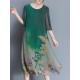 Chinese Style Floral Print Half Sleeve Loose Dress