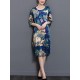 Chinese Style Floral Print Pocket Dress