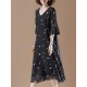 Cotton V-neck Flared Sleeve Star Dress