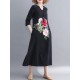 Floral Embroidery A-line V-neck Long Sleeve Maxi Dress