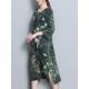 Floral Print Flared Sleeve Side Slit Dress