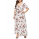 Plus Size Bohemian Floral Print V-neck Short Sleeve Dress