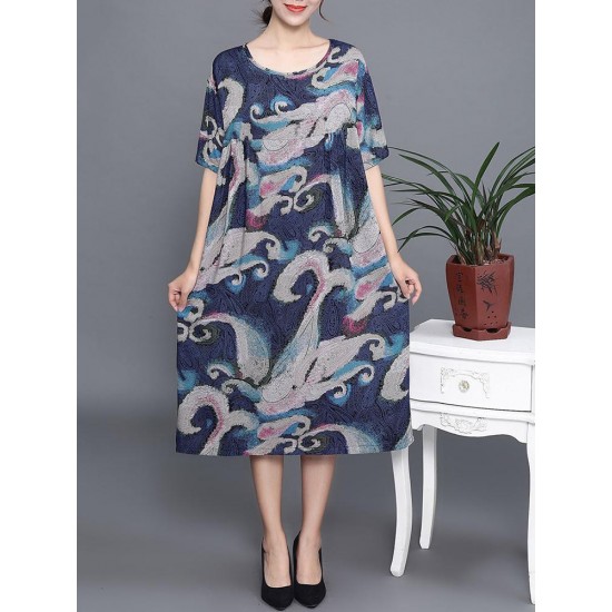 Plus Size Floral Print Short Sleeve Elegant Dress