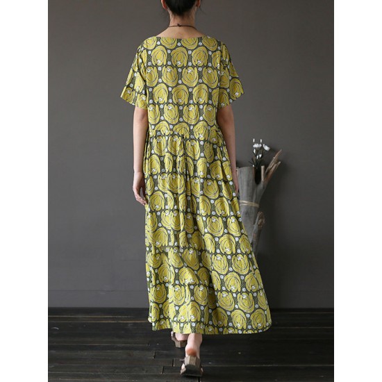 Plus Size Floral Print Short Sleeve Maxi Dress
