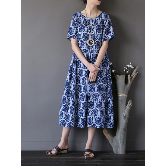 Plus Size Floral Print Short Sleeve Maxi Dress