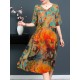 Plus Size Floral Print V-neck Half Sleeve Elegant Dress