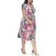 Plus Size Floral Print V-neck Short Sleeve Elegant Dress