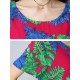 Vintage Women Floral Printed Dress Short Sleeve Pockets Cotton Linen Dresses