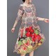 Women Elegant Floral Print Crew Neck Loose Dress