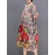 Women Elegant Floral Print Crew Neck Loose Dress