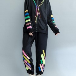 Autumn Casual Women Color Stripe Loose Cotton Leisure Suits