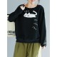 Cartoon Cat Print Crew Neck Long Sleeve Women Sweatshirt