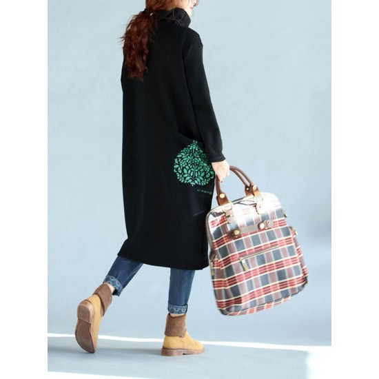 Casual Women Black Printed High Collor Sweatshirt Dresses