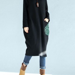 Casual Women Black Printed High Collor Sweatshirt Dresses