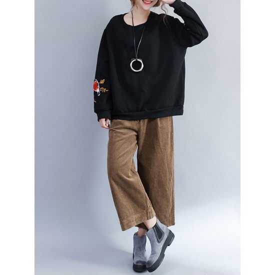 Casual Women Embroidery Fleece Sweatshirts