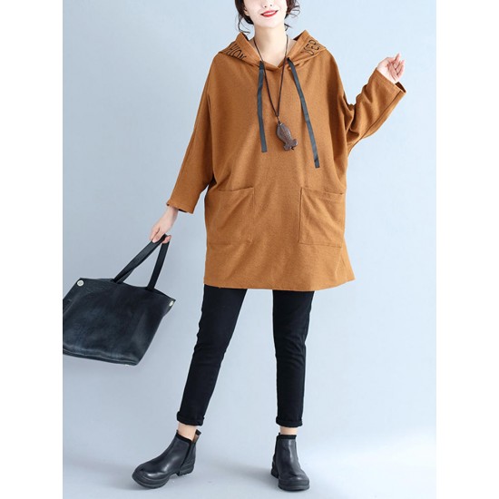 Casual Women Khaki  Pockets Hooded Sweatshirts