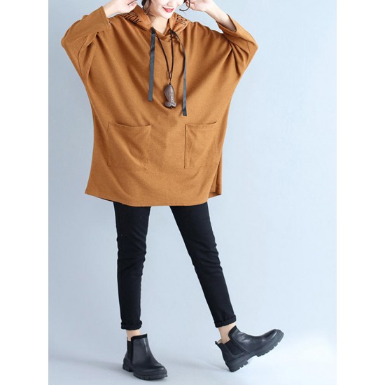 Casual Women Khaki  Pockets Hooded Sweatshirts