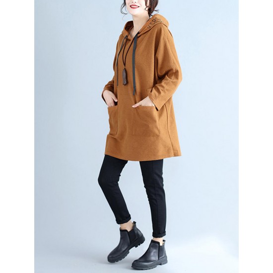 Casual Women Khaki  Pockets Hooded Sweatshirts