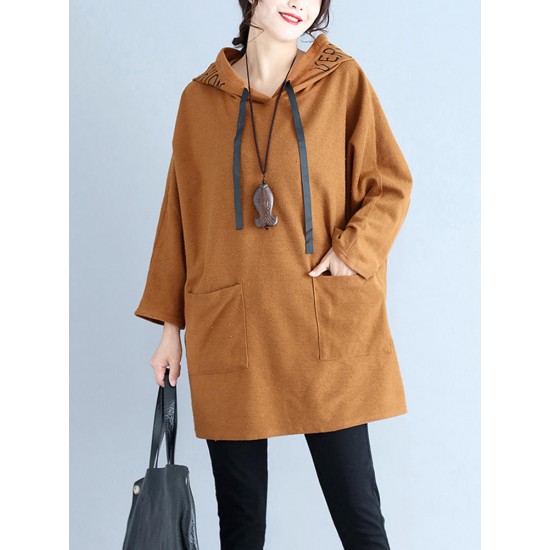 Casual Women Khaki  Pockets Hooded Sweatshirts