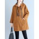 Casual Women Khaki  Pockets Hooded Sweatshirts