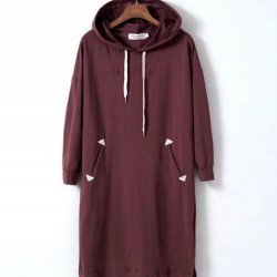 Casual Women Pure Color Hooded Long Sweatshirts