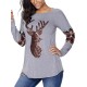 Christmas Sequins Deer Print V-neck Long Sleeve Casual Sweatshirt for Women