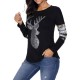 Christmas Sequins Deer Print V-neck Long Sleeve Casual Sweatshirt for Women