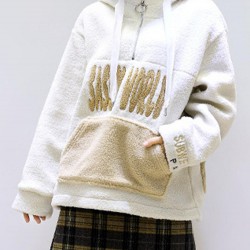 Fleece Hooded Zipper Pockets Long Sleeve Sweatshirt