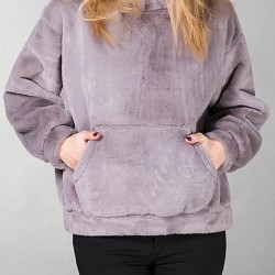 Fleece Solid Color Long Sleeve Warm Sweatshirt With Pockets