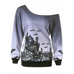 Halloween Casual One Shoulder Long Sleeve Printed Sweatshirt Costume For Women