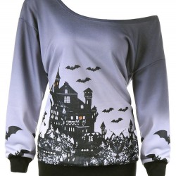 Halloween Casual One Shoulder Long Sleeve Printed Sweatshirt Costume For Women