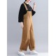 Casual Loose Straps Button Wide Legged Women Jumpsuit