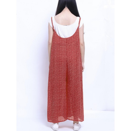 O-NEWE Casual Women Loose Dot Spaghetti Strap Jumpsuits