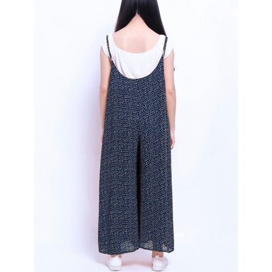 O-NEWE Casual Women Loose Dot Spaghetti Strap Jumpsuits