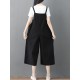 Plus Size Women Cotton Strap Pocket Wide Leg Jumpsuit