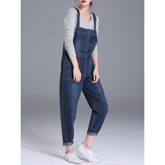 S-6XL Casual Women Denim Pockets Jumpsuit Playsuit