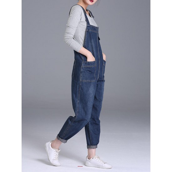 S-6XL Casual Women Denim Pockets Jumpsuit Playsuit S-6XL Casual Women Denim Pockets Jumpsuit Playsuit