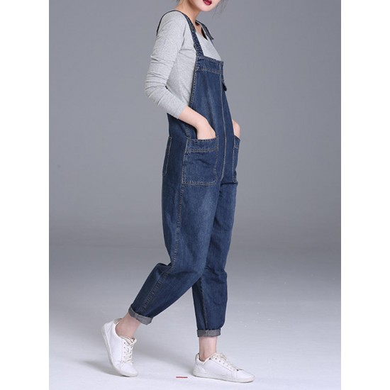 S-6XL Casual Women Denim Pockets Jumpsuit Playsuit