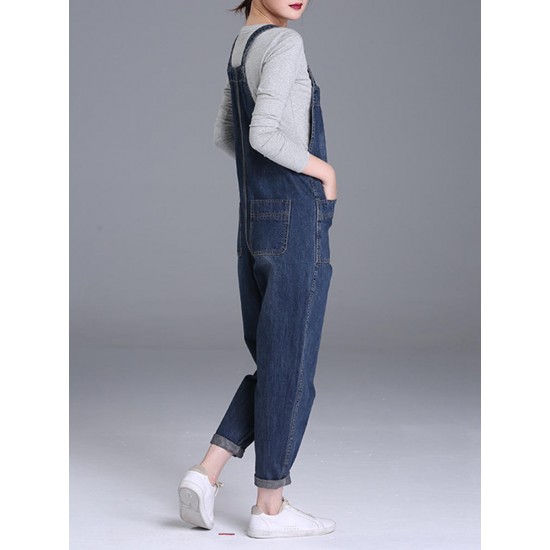 S-6XL Casual Women Denim Pockets Jumpsuit Playsuit S-6XL Casual Women Denim Pockets Jumpsuit Playsuit