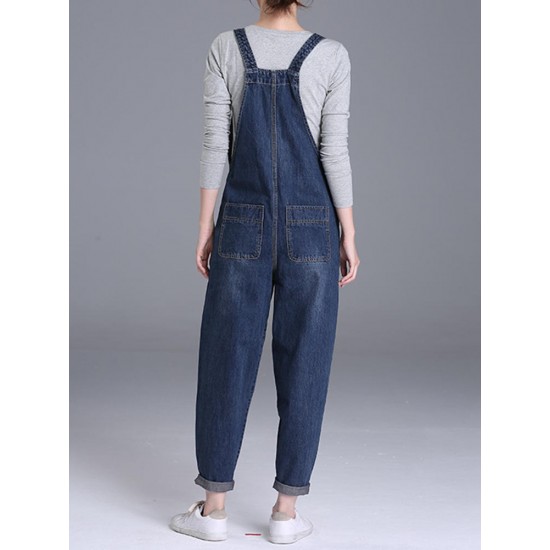 S-6XL Casual Women Denim Pockets Jumpsuit Playsuit S-6XL Casual Women Denim Pockets Jumpsuit Playsuit