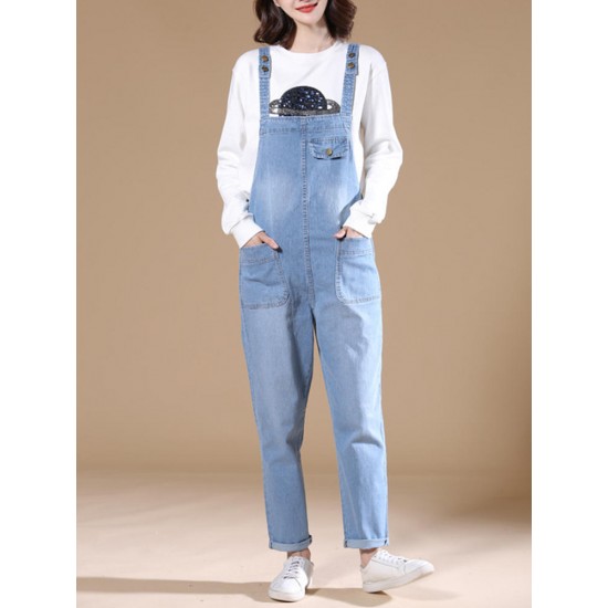 S-6XL Casual Women Denim Pockets Jumpsuit Playsuit S-6XL Casual Women Denim Pockets Jumpsuit Playsuit