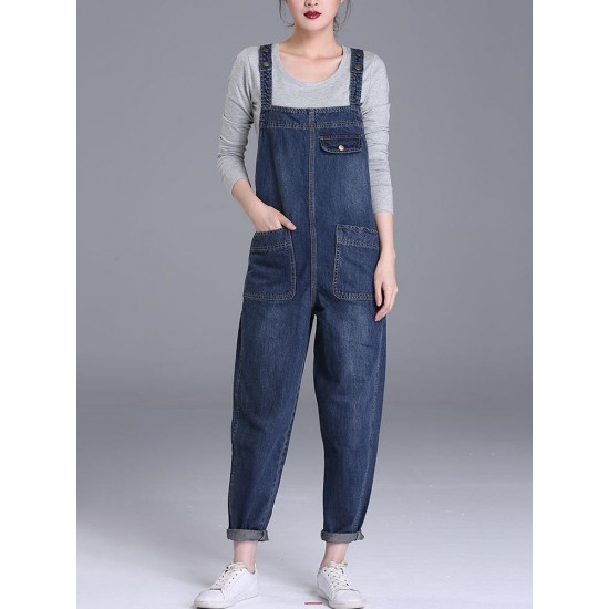 S-6XL Casual Women Denim Pockets Jumpsuit Playsuit S-6XL Casual Women Denim Pockets Jumpsuit Playsuit