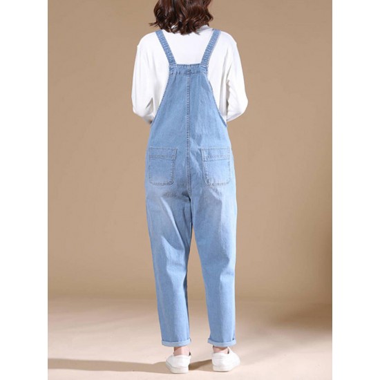 S-6XL Casual Women Denim Pockets Jumpsuit Playsuit