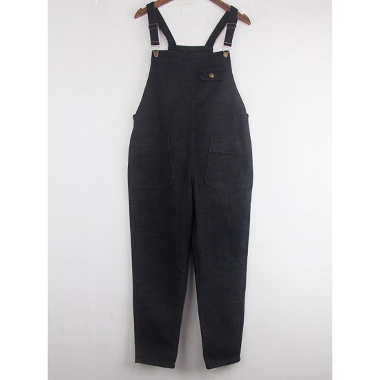 S-6XL Casual Women Denim Pockets Jumpsuit Playsuit