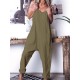 Solid Color Spaghetti Straps Cotton Jumpsuit with Pockets
