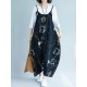 Women Casual Loose Art Print Black Spaghetti Strap Baggy Jumpsuit