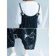 Women Casual Loose Art Print Black Spaghetti Strap Baggy Jumpsuit