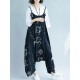 Women Casual Loose Art Print Black Spaghetti Strap Baggy Jumpsuit